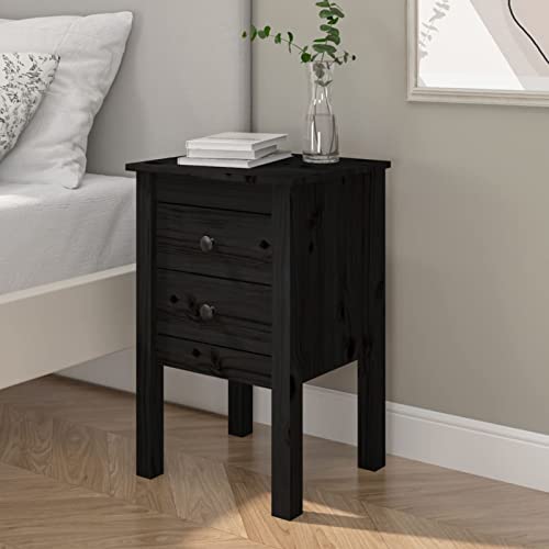 Fasba Nachttisch Schwarz 40x35x61,5 cm Massivholz Kiefer, Beistelltisch mit viel Stauraum, Nachtschrank, Nachtkommode, Nachtkonsole/ 813697
