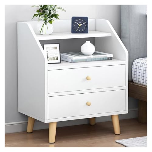 ZGHQHCDRH Nachttisch, Mit 2 Schubladen und offenen Ablagefächern, einfach zu montierender Nachttisch aus Holz mit 4 Holzbeinen
