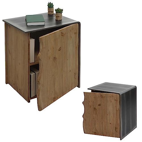 Beistelltisch HWC-L76, Kommode Nachttisch Schrank, Industrial Massiv-Holz MVG 60x50x40cm, Natur mit Metall-Optik