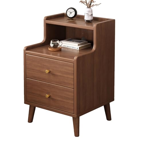 MGHRUEWH Mid Century Modern Nachttisch Hoch, Moderner Nachttisch Mit Schubladen, Offenes Holzregal, Vintage-Nachttisch Für Schlafzimmer, Wohnheim, Wohnzimmer,Brownh,30CM