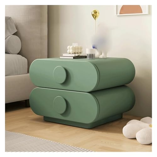 GddOGUK Nachttische, 360° drehbarer Nachttisch mit 2 Schubladen, Leichter Luxus-Nachttisch, Leder-Beistelltisch for Zuhause, platzsparender Nachttisch(Groen,40cm)