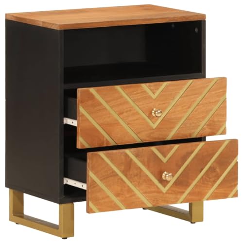 HEFZGDB Nachttisch Braun und Schwarz 50x33x60 cm Massivholz Mango Nachttisch Vintage Nachtschrank Beistelltisch Küchentisch für Schlafzimmer Gästezimmer Wohnzimmer Hotel