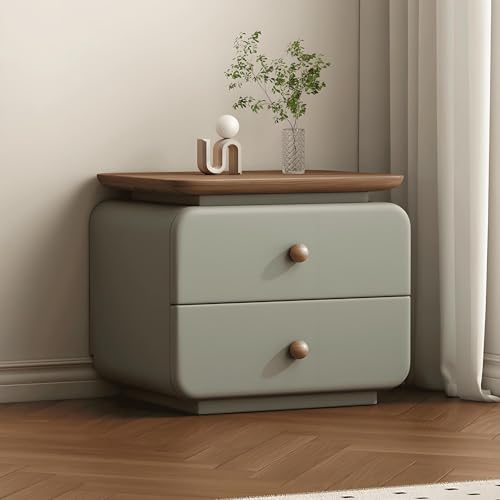 HanDpi Nachttisch aus Holz und Kunstleder, moderner Nachttisch mit 2 Schubladen, Kleiner Nachttisch für Schlafzimmer, grün