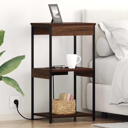 Mokuyary Nachttisch Braun Eichen-Optik 41 x 31 x 76 cm Holzwerkstoff Beistelltisch, Nachtschrank Schlafzimmer, modern für Wohnzimmer Schlafzimmer Arbeitszimmer Gästezimmer A2