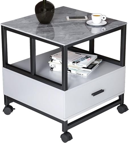 Nachttisch Beistelltisch, quadratischer Beistelltisch mit Ablagefach und Schublade, Nachttisch mit 2 Etagen und Rollen, Nachttisch-Organizer, 61,9 cm hoher Beistelltisch für Wohnzimmer, Schlafzimmer,