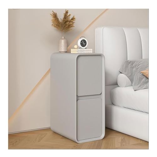 MGHRUE Extra Schmaler Nachttisch Mit 2 Schubladen Aus Massivholz, Moderner Kleiner Schmaler Nachttisch, Sofa-Schließfach, Beistelltisch Für Schlafzimmer, Wohnzimmer, Wohnheim,Grau,25cm