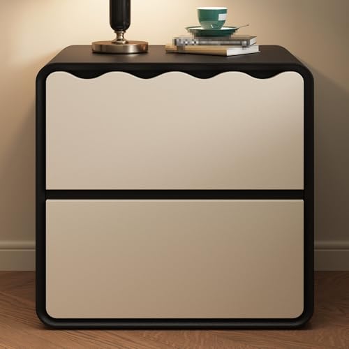 Moderner Nachttisch mit 2 Schubladen, schwarzer Nachttisch aus Holz, Mikrofaser-Leder-Finish, versteckter Griff, perfekt für Schlafzimmer und Wohnzimmer (40 x 40 x 47 cm)