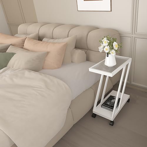 Moderner Beistelltisch in Z-Form mit Tischplatte aus gehärtetem Glas, mobiler Nachttisch für Wohnzimmer und Schlafzimmer