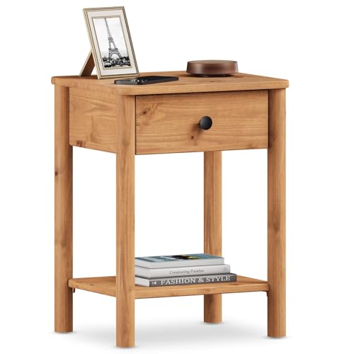 IDIMEX Nachttisch APOANA mit Schublade und Ablage eichefarben - aus massivem Kiefernholz, Nachtschrank skandinavisch modern Landhausstil