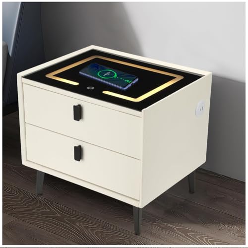 Kabelloser Nachttisch mit LED-Licht, 2 Schubladen, modernes Design für Schlafzimmer oder Wohnzimmer, Aufbewahrungslösungen