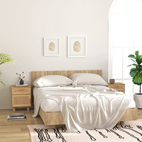 LAPOOH Nachttische 2 STK. Braun Massivholz Kiefer und Natur-Rattan, Nachtschrank, Nachtkästchen, Bedside Table, Nachtkommode, Nightstand, Nachttischschrank, Nachtkonsole