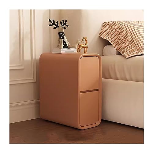 Ultra schmaler Nachttisch aus Holz – Moderner, minimalistischer Nachttisch für kleine Räume, einfache Würfel, einfarbige Möbel, erdiges Orange, ideale Aufbewahrungslösung für Schlafzimmer