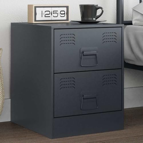 MOBCANT Nachttisch, Sofatisch Nachtkasten Beistellschrank Nachttischschrank Geeignet für Wohnstube Hotel Schlafsaal Wohnung Anthrazit 34,5x39x44 cm Stahl