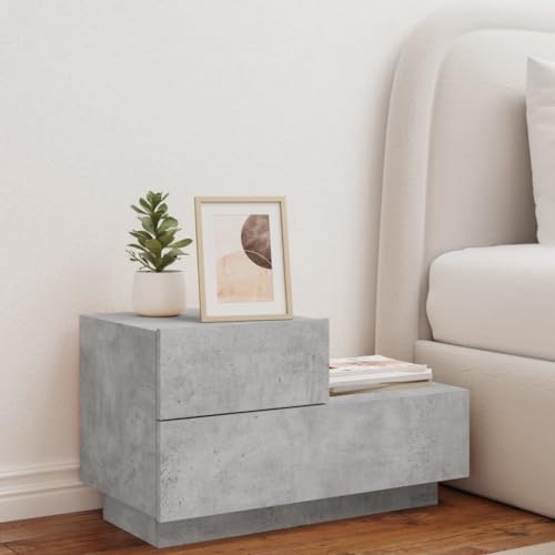 HEFZGDB Nachttisch mit LED-Leuchten Betongrau 70x36x40,5 cm Nachttisch Vintage Nachttische Nachtkästchen Sideboard Wohnzimmer für Hotel Schlafzimmer Wohnzimmer Gästezimmer
