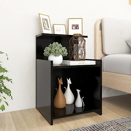 GeenYuu Nachttisch Schwarz 40x35x60 cm, Holzwerkstoff, Beistellschrank mit 3 offenen Fächern, modernes Schlafzimmer Möbel, langlebiges Design für Zeitschriften und Bücher
