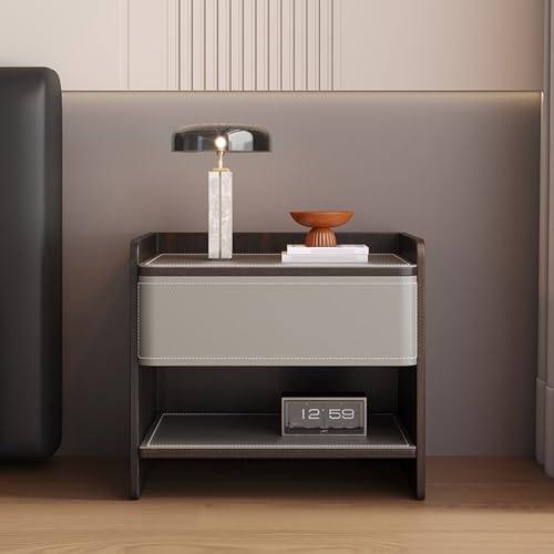 Nachttisch mit Schubladen, Schlafzimmer-Nachttisch, Mesita De Noche, Nachttisch, Beistelltisch, Nachttisch, mit offenen Lagerregalen für Wohnzimmer oder Schlafzimmer (Farbe: Silber, Größe: