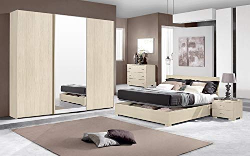 Dafne Italian Design komplettes Schlafzimmer – hell (Doppelbett, Schrank,, Spiegel, Kommode)