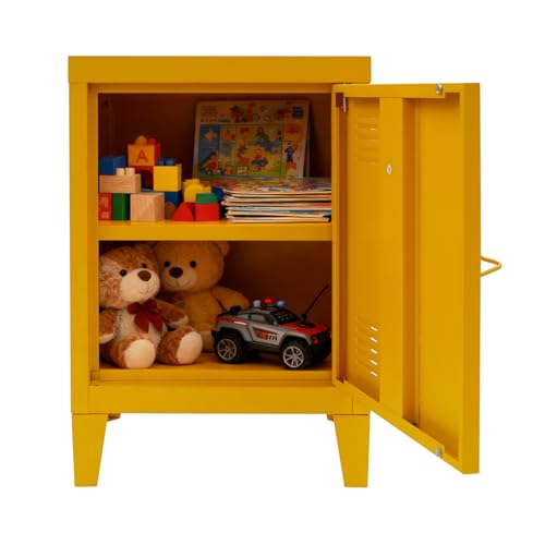 RUETERY Metall Nachttisch mit Tür, 2 Ebenen Stauraum Vielseitiger Kleiner Schrank Für Schlafzimmer, Büro, Als Beistelltisch und Aufbewahrungsschrank, 40x30x57cm