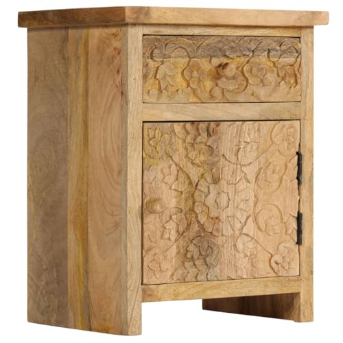 LVHUIDEH Nachttisch mit 1 Schublade und 1 Schrankfach, Beistelltisch, kompakte Nachtschrank, Telefontisch, Nachtkonsole für Schlafzimmer Wohnzimmer, 40 x 30 x 50 cm, Massivholz Mango