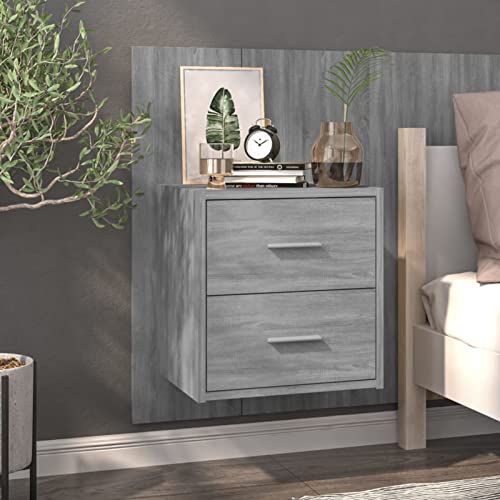 Fasba Wand-Nachttisch Grau Sonoma, Beistelltisch mit viel Stauraum, Nachtschrank, Nachtkommode, Nachtkonsole/ 816960