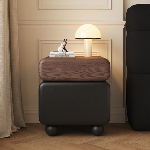 Nachttischschrank Fürs Schlafzimmer, Moderner Nachttisch aus Massivholz PU Leder 2 Schubladen, Sofa Beistelltisch fürs Wohnzimmer