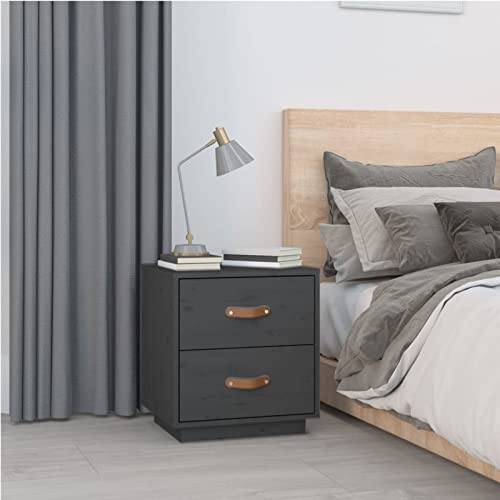 Fasba Nachttisch Grau 40x34x45 cm Massivholz Kiefer, Beistelltisch mit viel Stauraum, Nachtschrank, Nachtkommode, Nachtkonsole/ 818329