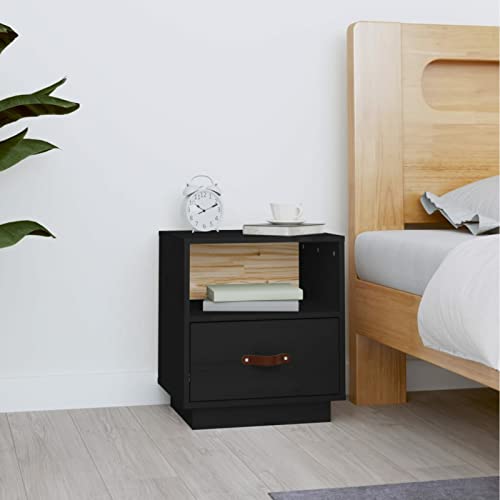 Fasba Nachttisch Schwarz 40x34x45 cm Massivholz Kiefer, Beistelltisch mit viel Stauraum, Nachtschrank, Nachtkommode, Nachtkonsole/ 818303