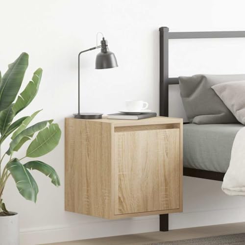 Fasba Wand-Nachttisch Sonoma-Eiche 38x34x40 cm, Beistelltisch mit viel Stauraum, Nachtschrank, Nachtkommode, Nachtkonsole