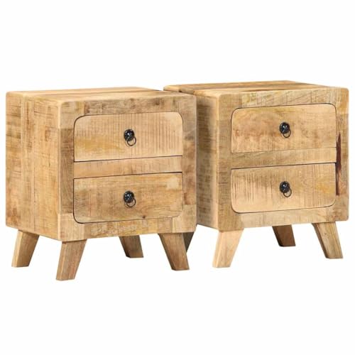 ShGaxin Nachttisch 2 STK. 40x32x46 cm Raues Massivholz Mango, Nachtkonsole, Nachtkästchen, Kaffeetisch, Nachtkasten, Nachtkommode, Sofatisch - 4104512