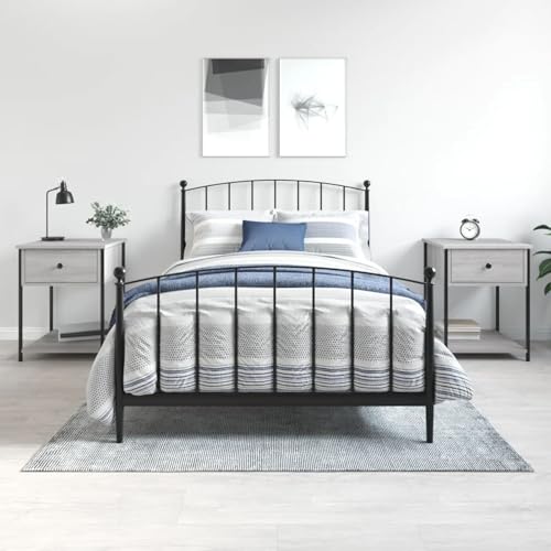 Fasba Nachttische 2 STK. Grau Sonoma 44x45x58 cm Holzwerkstoff, Beistelltisch mit viel Stauraum, Nachtschrank, Nachtkommode, Nachtkonsole