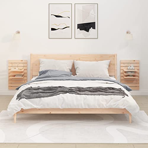 VACARX Nachttischregal zur Wandmontage, 2 Stück, Massivholz, Kiefernholz, Material: massives Kiefernholz (unbehandelt)