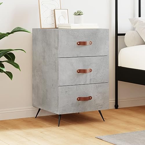 Higsose Nachttisch 40x40x66cm Betongrau,Holzwerkstoff,E isen,PU-Kunstleder,Nachtk ästchen,Schrank Im Industrie-Stil Lässt,Couchtisch Klein,Bedside Table,Wohnzimmer Regal,Nachttisch Holz