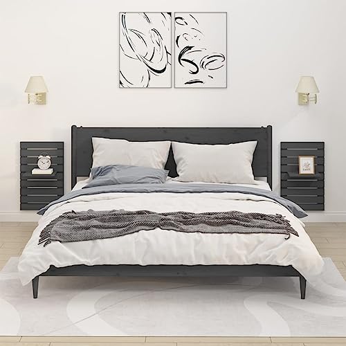 QZZCED Wand-Nachttische 2 STK. Grau Massivholz Kiefer Wandablage Multifunktionales Wandregal für Schlafzimmer QZZCED Wand-Nachttische 2 STK. Grau Massivholz Kiefer Wandablage Multifunktionales Wandregal für Schlafzimmer