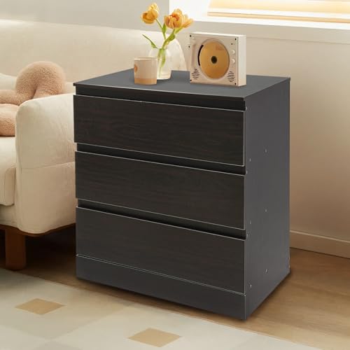 Sindipanda Moderner Nachttisch mit 3 Schubladen für Schlafzimmern, Wohnzimmern Nachttischschrank, Nachttisch mit 3 Schubladen   60 x 41 x 69 cm Modern Nachtkommode, Schwarz