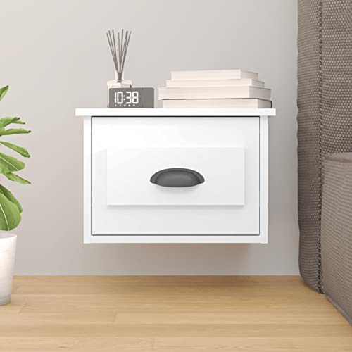 Fasba Wand-Nachttisch Hochglanz-Weiß 41,5x36x28 cm, Beistelltisch mit viel Stauraum, Nachtschrank, Nachtkommode, Nachtkonsole