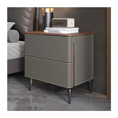 Nachttisch, einfacher Nachttisch, Massivholz-Nachttisch mit Stauraum, massives Leder, hoher Schrank mit Zwei Schubladen, Nachttischmöbel für Zuhause, Schlafzimmer, Nachttisch (Farbe: 005) (3