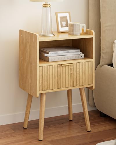 HEYZOEY Nachttisch Eiche, Nachttische Holz Nachtschrank mit Speicher Schublade Nachtkästchen Beistelltisch für Schlafzimmer, Wohnzimmer, Büro, Eiche