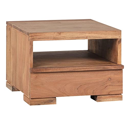möbelando Nachttisch Mumbai Massiv-Holz Akazie Nacht-Kommode 30 cm 1 Schublade Ablage Nachtschrank Landhaus-Stil Echt-Holz