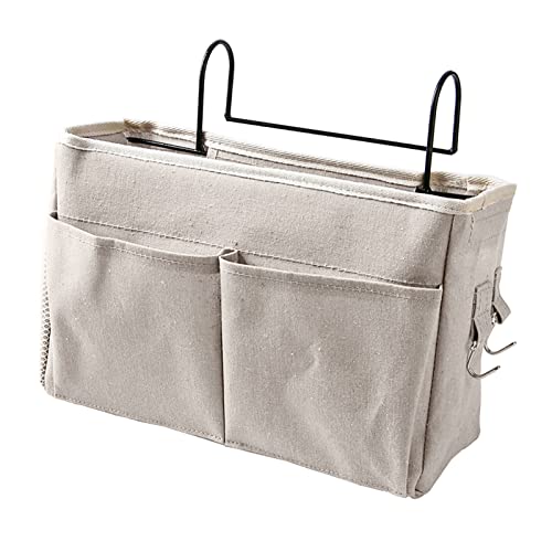 Jeanoko Metall Halterung Nachttisch Korb Haken Hängende Tasche Schlafsäle Baumwolle Leinen Nachttisch Aufbewahrung Tasche Einfach zu Installieren Etagen Bett Platzhalter für Küchen (Weiß)