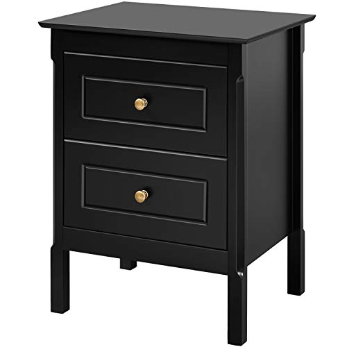 Yaheetech Nachttisch mit 2 Schubladen, Beistelltisch Sofatisch schwarz, Organizer Schlafzimmer & Wohnzimmer 48 x 40 x 61 cm