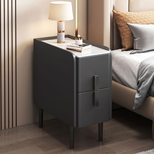 Moderner Nachttisch mit Stauraum, kleiner schwarzer Nachttisch, Kunstleder, gepolstert, 2 Schubladen, komplett montiert, ideal für Schlafsäle und kompakte Räume (30 cm)