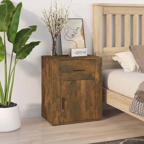 Gecheer Nachttisch Räuchereiche 50x36x60 cm Holzwerkstoff, Schlichte Nachtkommode Kommode für Wohnzimmer Schlafzimmer Studentenbude816725