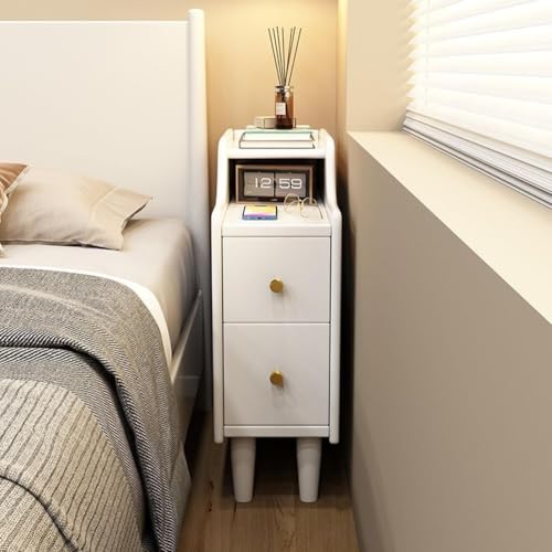 CVQJL Nachttisch, Massivholz-Nachttisch, Ultra-Schmal 20 cm, Extrem Schmaler Nachttischschrank, Schlafzimmer-Lückenregal ,Weiß