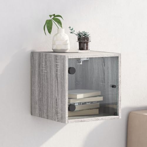 Snsowed Nachttisch mit Glastür Grau Sonoma 35x37x35 cm, Nachtschrank, Nachtkästchen, Bedside Table, Nachtkommode, Nightstand, Nachttischschrank, Nachtkonsole - 836472