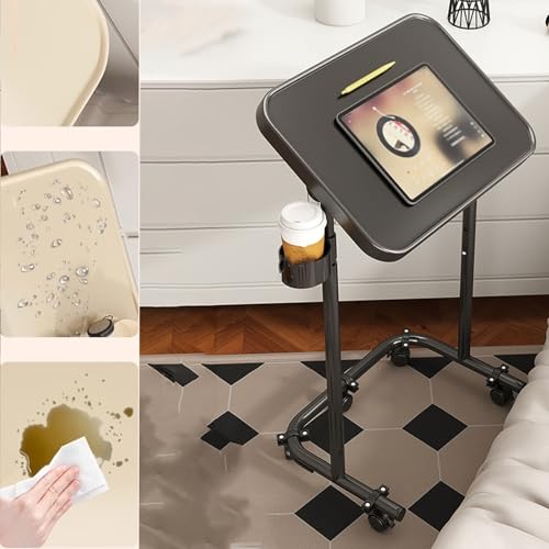 Hoher Nachttisch fürs Studentenwohnheim, C-förmiger Beistelltisch mit Rollen, höhenverstellbarer Rollschreibtisch, C-förmiger TV-Tabletttisch mit Rollen fürs Schlafzimmer (schwarz)