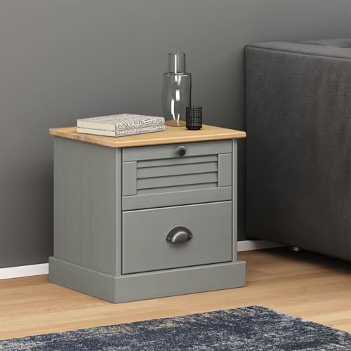 Fasba Nachttisch VIGO Grau 42x35x42 cm Massivholz Kiefer, Beistelltisch mit viel Stauraum, Nachtschrank, Nachtkommode, Nachtkonsole