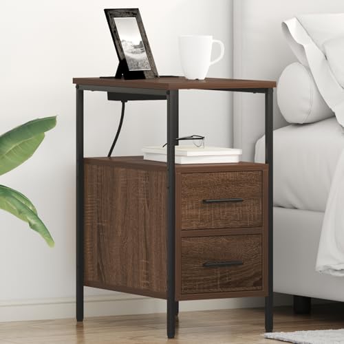 Homgoday Nachttisch Braune Eiche 30 x 48 x 61 cm Holzwerkstoff Nightstand Model859418