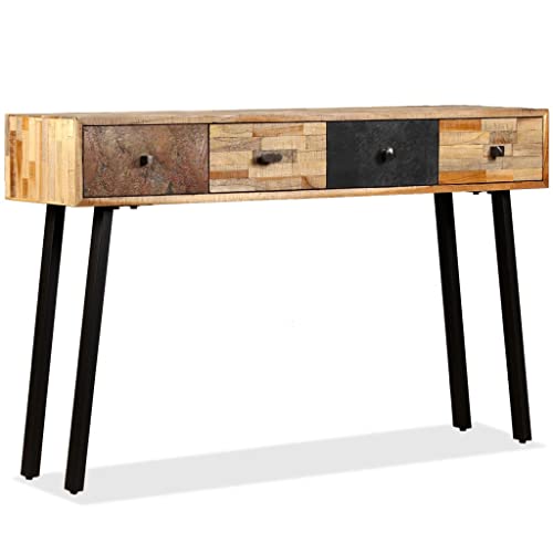 Owoxanthellate Konsolentisch Recyceltes Teak 120 x 30 x 76 cm Vintage Beistelltisch mit 4 Schubladen Modernes und Langlebiges Design für Wohnzimmer Flur Schlafzimmer