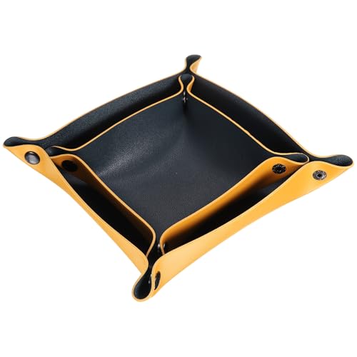 QUARKZMAN 2 Stück PU-Leder Ablage Unisex Faltbare Kleine Ablage Organizer Tragbare Nachttisch Nachttisch Ablage für Schlüssel Geldbörse Uhr Schmuck Würfel, Marineblau Gelb