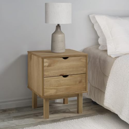 YuuSsea OTTA Nachttisch 45x39x57 cm, Massivholz Kiefer, skandinavisch, mit 2 Schubladen, robuster Schlafzimmer Beistelltisch für Zuhause, moderner nightstand